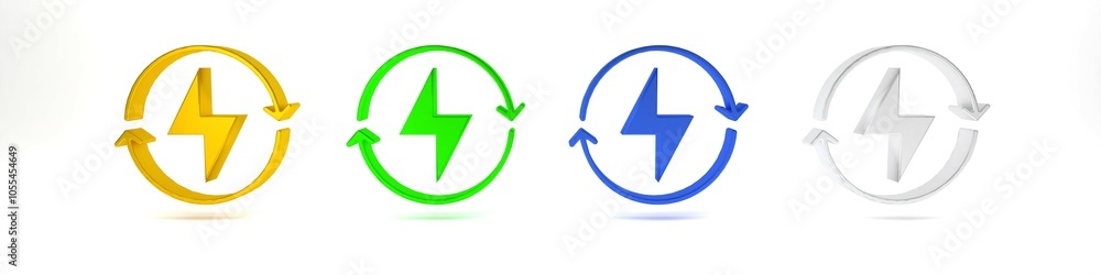 Colorful Lightning bolt icon isolated on white background. Flash sign. Charge flash icon. Thunder bolt. Lighting strike. Minimalism concept. 3D render illustration Colorful Lightning bolt icon isolated on white background. Flash sign. Charge flash icon. Thunder bolt. Lighting strike. Minimalism concept. 3D render illustration