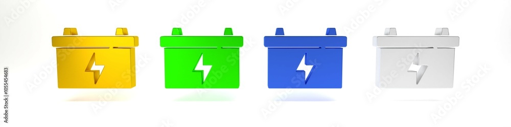 Colorful Car battery icon isolated on white background. Accumulator battery energy power and electricity accumulator battery. Minimalism concept. 3D render illustration Colorful Car battery icon isolated on white background. Accumulator battery energy power and electricity accumulator battery. Minimalism concept. 3D render illustration