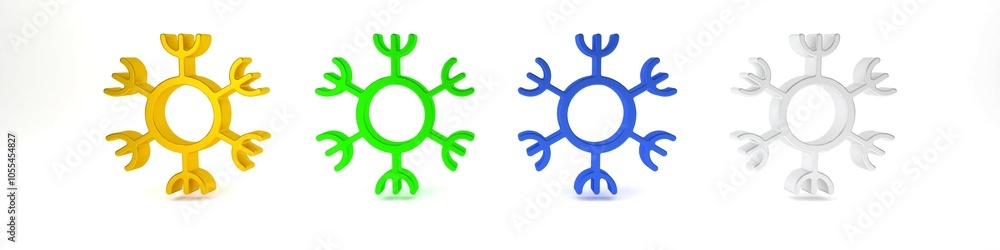 Colorful Snowflake icon isolated on white background. Minimalism concept. 3D render illustration Colorful Snowflake icon isolated on white background. Minimalism concept. 3D render illustration