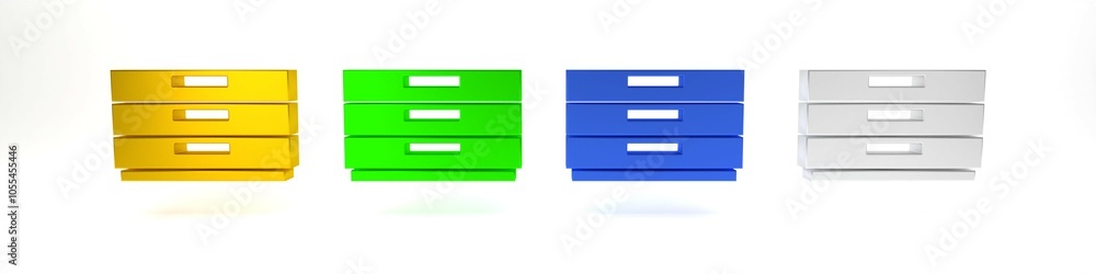 Colorful Chest of drawers icon isolated on white background. Minimalism concept. 3D render illustration Colorful Chest of drawers icon isolated on white background. Minimalism concept. 3D render illustration