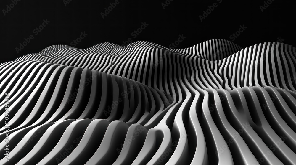 Abstract Wavy Pattern of White Stripes on a Black Background Abstract Wavy Pattern of White Stripes on a Black Background