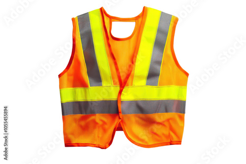 Bright safety vest laid flat, showcasing reflective stripes for improved visibility during work