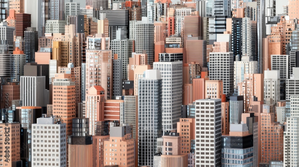 Fototapeta Abstract Modern Cityscape: A Panoramic 3D Illustration Journey