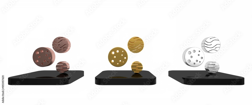 Colorful Planet icon isolated on white background. Minimalism concept. 3D render illustration Colorful Planet icon isolated on white background. Minimalism concept. 3D render illustration