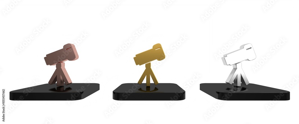Colorful Telescope icon isolated on white background. Scientific tool. Education and astronomy element, spyglass and study stars. Minimalism concept. 3D render illustration Colorful Telescope icon isolated on white background. Scientific tool. Education and astronomy element, spyglass and study stars. Minimalism concept. 3D render illustration