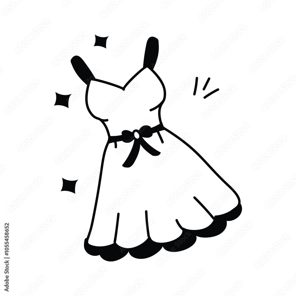 Trendy hand drawn icon of frock, woman fashion apparel Trendy hand drawn icon of frock, woman fashion apparel