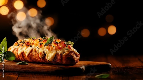 Sourdough stuffed with cheese and herbs, golden, rustic appeal, Cheesestuffed sourdough, savory treat photo