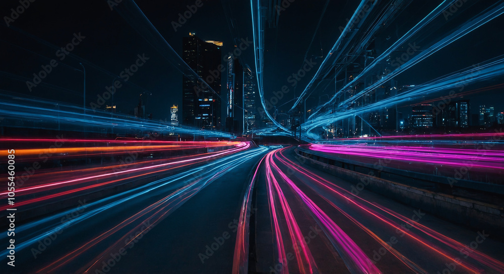Neon light trails over a dark background for a futuristic vibe copy Neon light trails over a dark background for a futuristic vibe copy