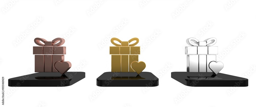 Colorful Gift box and heart icon isolated on white background. Valentines day. Minimalism concept. 3D render illustration Colorful Gift box and heart icon isolated on white background. Valentines day. Minimalism concept. 3D render illustration