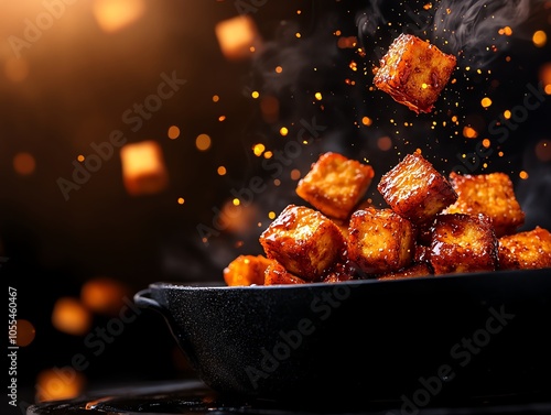 Spicy airfried tofu bites with sriracha glaze, crispy and flavorful, veganfriendly snack photo