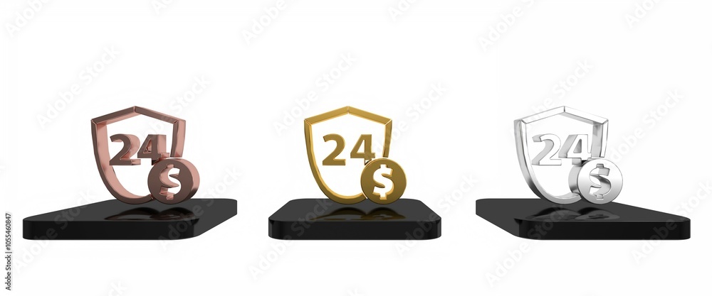 Colorful Shield with dollar symbol icon isolated on white background. Security shield protection. Money security concept. Minimalism concept. 3D render illustration Colorful Shield with dollar symbol icon isolated on white background. Security shield protection. Money security concept. Minimalism concept. 3D render illustration