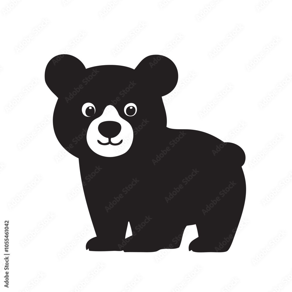 Naklejka premium Teddy Silhouette Cute Bear Icon, Childhood Symbol, Flat Vector Illustration