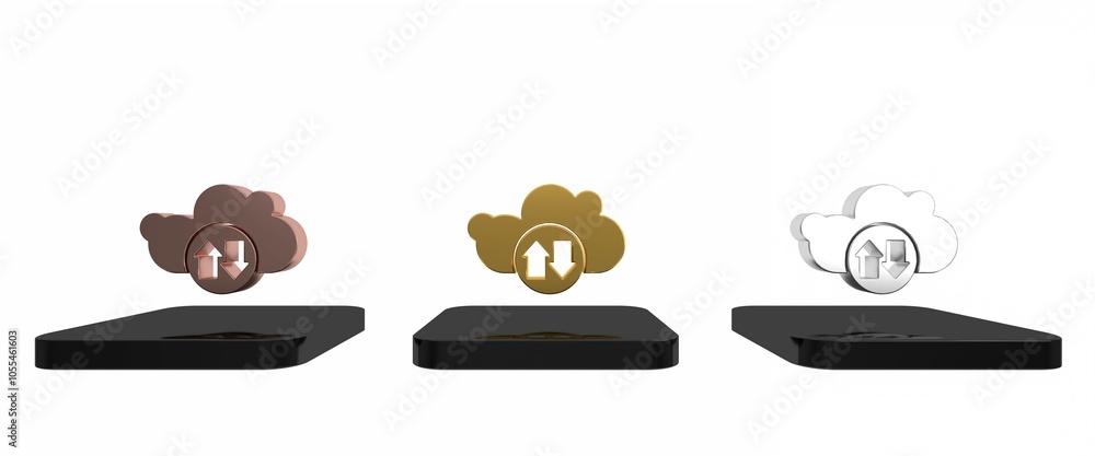 Colorful Cloud download and upload icon isolated on white background. Minimalism concept. 3D render illustration Colorful Cloud download and upload icon isolated on white background. Minimalism concept. 3D render illustration