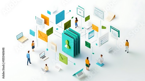 isometric illustration of an online network , Business peoples illustration background