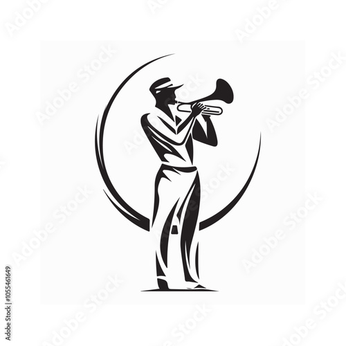Silhouette Professional Musician Man Playing on Trumpet isolated on white background.