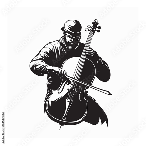 Playing Double Bass Vector Illustration Stock Vector isolated on white background