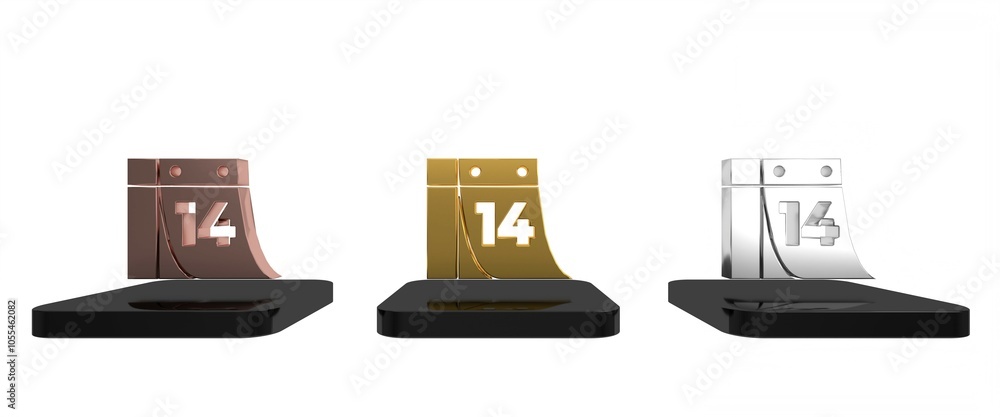 Colorful Calendar with February 14 icon isolated on white background. Valentines day. Love symbol. Minimalism concept. 3D render illustration Colorful Calendar with February 14 icon isolated on white background. Valentines day. Love symbol. Minimalism concept. 3D render illustration