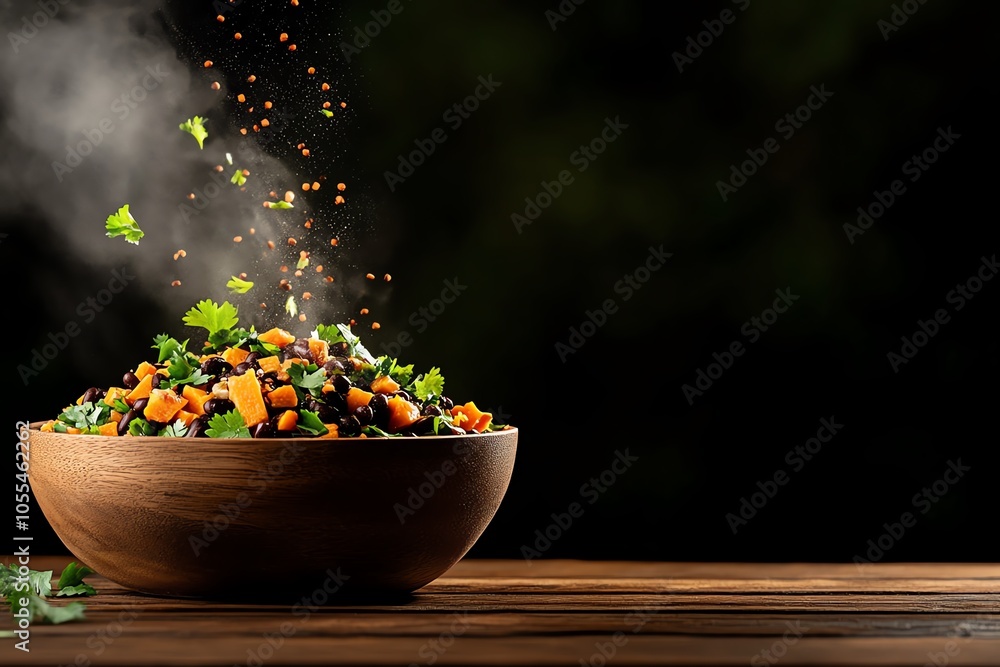 Sweet potato and black bean salad with cilantro, vitaminpacked, hearty meal, nutrientrich, rustic bowl, earthy tones Sweet potato and black bean salad with cilantro, vitaminpacked, hearty meal, nutrientrich, rustic bowl, earthy tones
