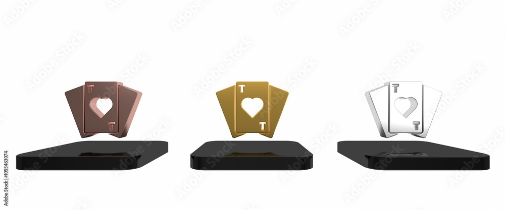 Colorful Playing cards icon isolated on white background. Casino gambling. Minimalism concept. 3D render illustration