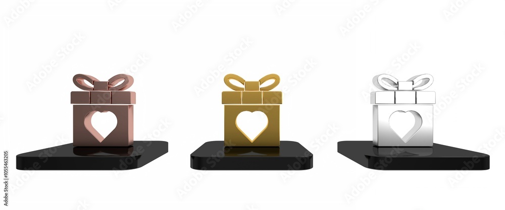 Colorful Gift box and heart icon isolated on white background. 8 March. International Happy Women Day. Minimalism concept. 3D render illustration Colorful Gift box and heart icon isolated on white background. 8 March. International Happy Women Day. Minimalism concept. 3D render illustration