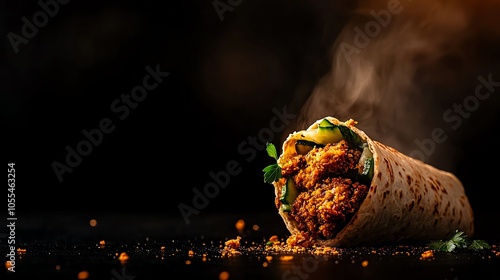 Vegan sourdough wrap filled with falafel, cucumber, and tahini, Falafel sourdough wrap, plantbased lunch photo