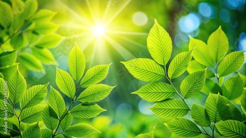 Fresh green leaves exposed under the hot sun photo