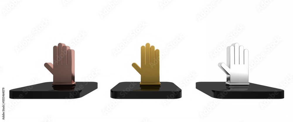 Colorful Medical rubber gloves icon isolated on white background. Protective rubber gloves. Minimalism concept. 3D render illustration Colorful Medical rubber gloves icon isolated on white background. Protective rubber gloves. Minimalism concept. 3D render illustration