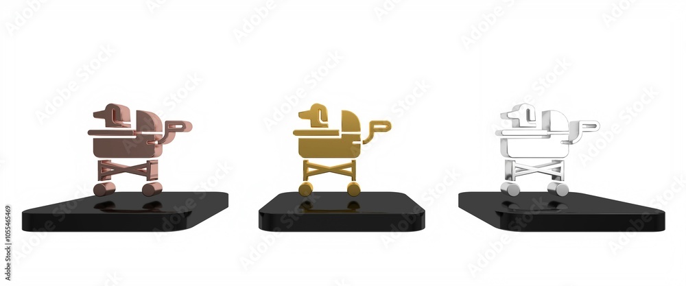 Colorful Pet stroller icon isolated on white background. Minimalism concept. 3D render illustration Colorful Pet stroller icon isolated on white background. Minimalism concept. 3D render illustration