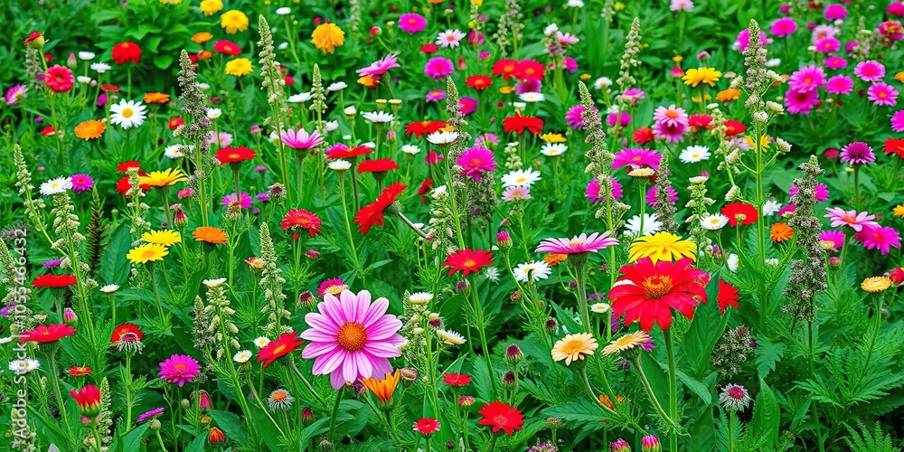 Lush green grass and vibrant flowers creating a colorful spring background, foliage, beautiful, garden Lush green grass and vibrant flowers creating a colorful spring background, foliage, beautiful, garden