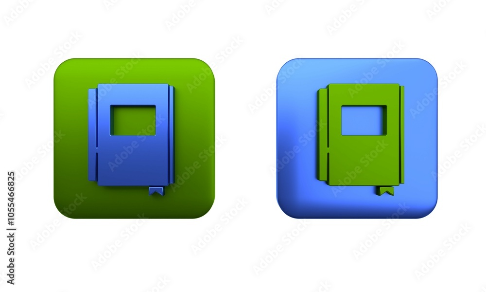 Colorful Book icon isolated on white background. Square button. 3D render illustration Colorful Book icon isolated on white background. Square button. 3D render illustration