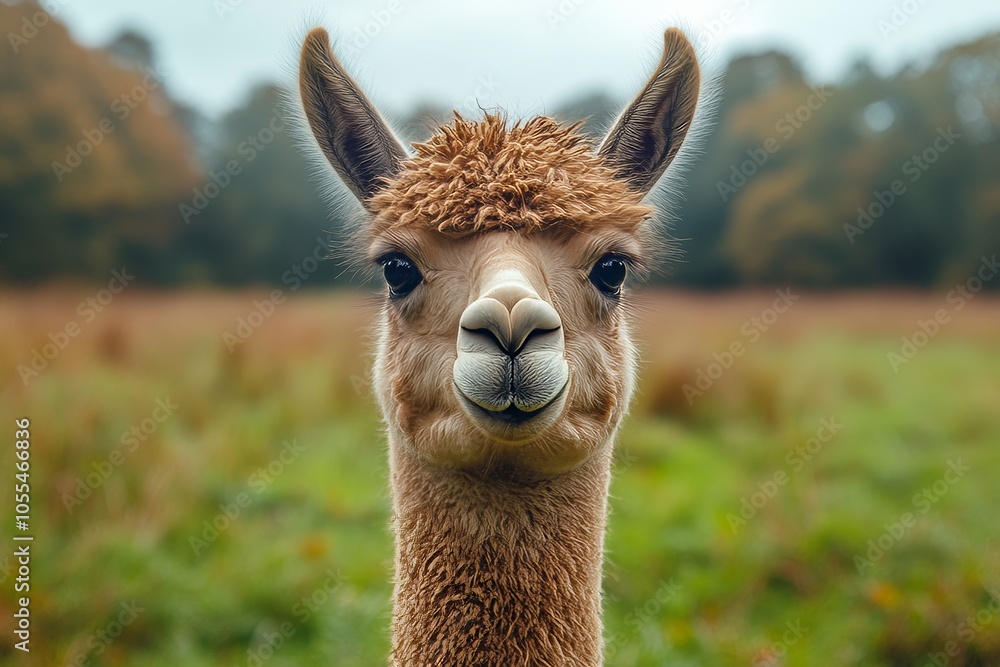 A llama in a lush green field. Generative AI A llama in a lush green field. Generative AI