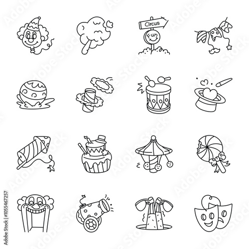 Collection of Carnival Doodle Style Icons 

