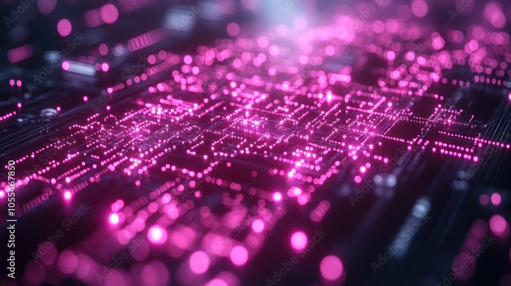 Abstract Circuit Board with Pink Glowing Lights Abstract Circuit Board with Pink Glowing Lights