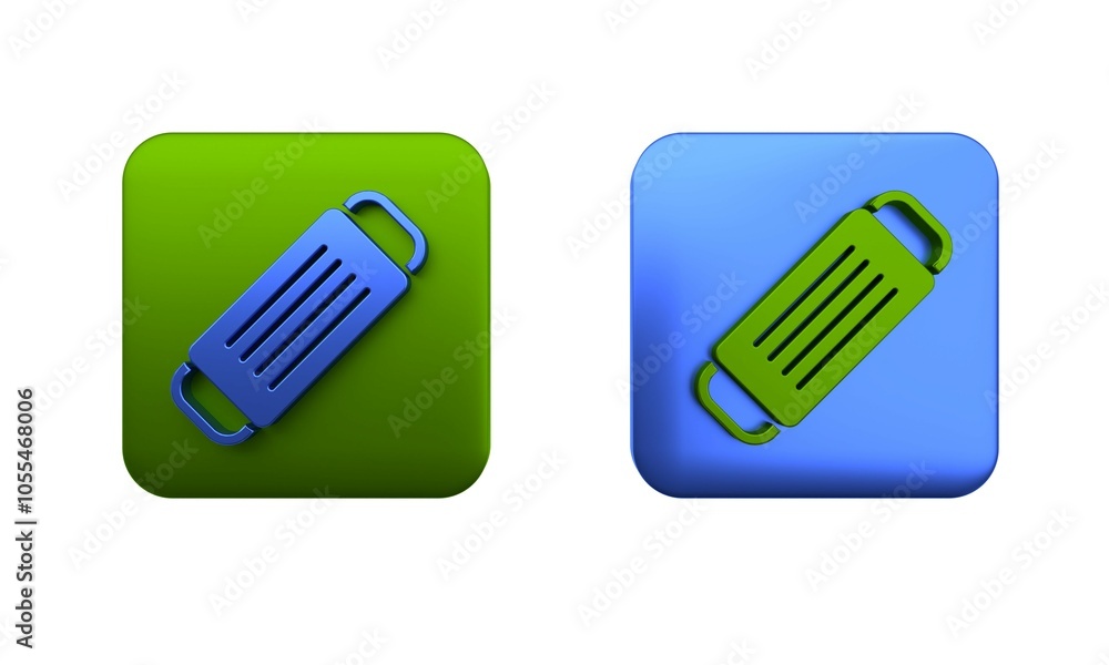 Colorful Medical protective mask icon isolated on white background. Square button. 3D render illustration Colorful Medical protective mask icon isolated on white background. Square button. 3D render illustration