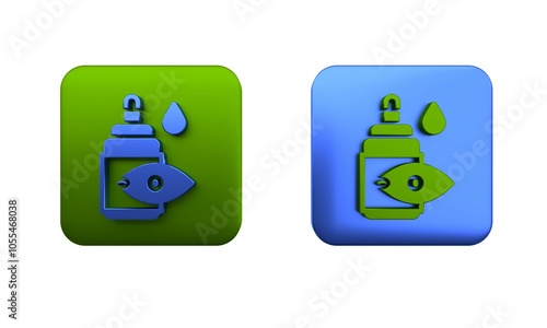 Colorful Eye drop bottle icon isolated on white background. Square button. 3D render illustration