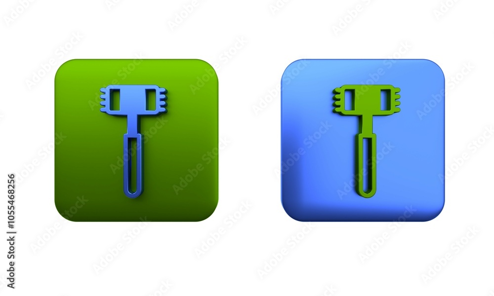 Colorful Kitchen hammer icon isolated on white background. Meat hammer. Square button. 3D render illustration Colorful Kitchen hammer icon isolated on white background. Meat hammer. Square button. 3D render illustration