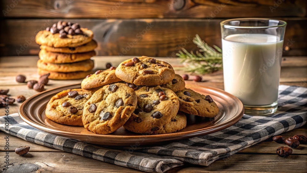 Homemade Chocolate Chip Cookies with Milk - Comfort Food Delight for Sweet Treat Lovers Homemade Chocolate Chip Cookies with Milk - Comfort Food Delight for Sweet Treat Lovers