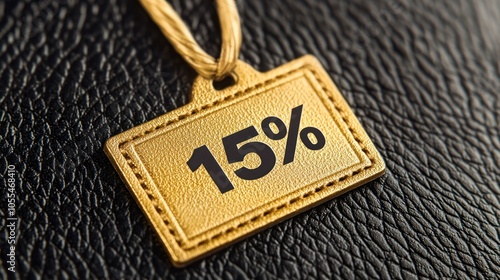 luxurious metallic gold discount label showing 15% off, perfect for promotions and sales. 
