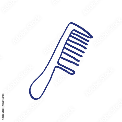 Comb. Hand drawn sketch. Blue pen or marker drawing. Primitive kids picture. Hairdressing equipment. Professional hair dresser tool. Vector illustration. Barber symbol