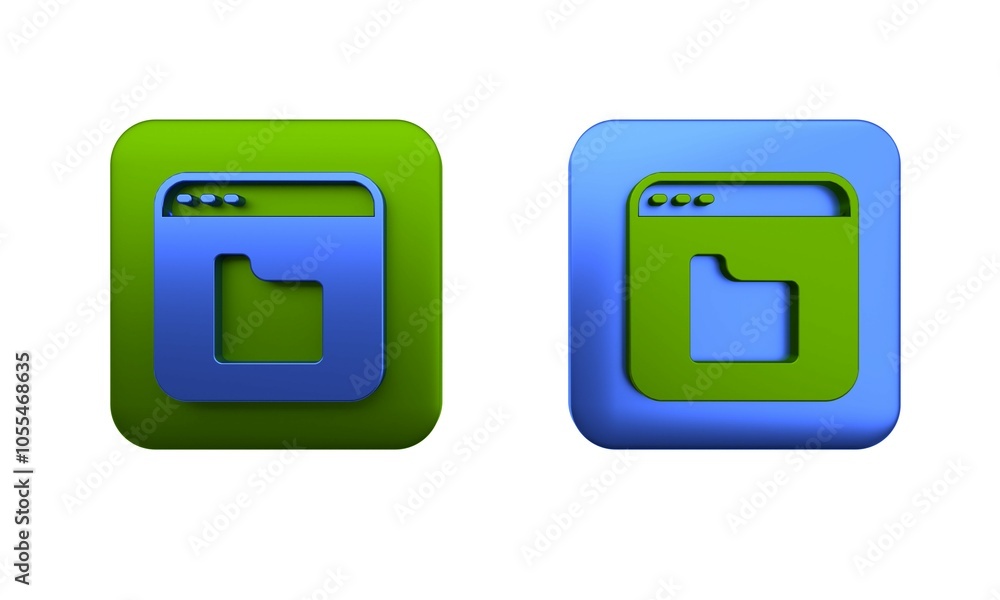 Colorful Browser files icon isolated on white background. Square button. 3D render illustration Colorful Browser files icon isolated on white background. Square button. 3D render illustration