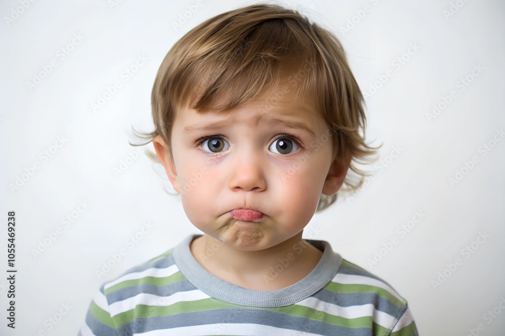 A photostock of a child with a pout on a white background, isolated and expressive. A photostock of a child with a pout on a white background, isolated and expressive.
