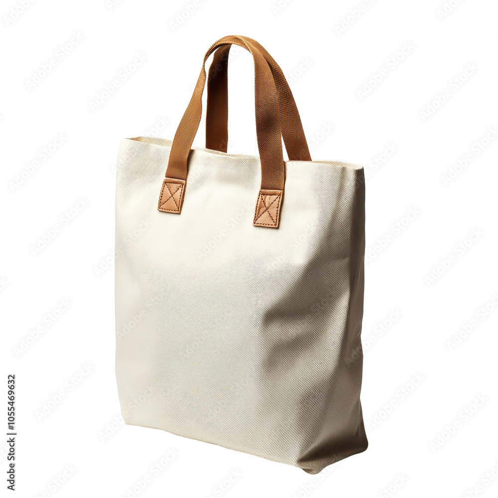 Stylish Canvas Tote Bag with Leather Handles, isolated, transparent background, white background, no background Stylish Canvas Tote Bag with Leather Handles, isolated, transparent background, white background, no background