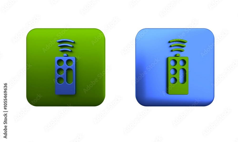 Colorful Remote control icon isolated on white background. Square button. 3D render illustration Colorful Remote control icon isolated on white background. Square button. 3D render illustration
