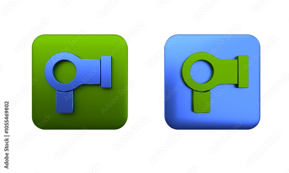 Colorful Hair dryer icon isolated on white background. Hairdryer sign. Hair drying symbol. Blowing hot air. Square button. 3D render illustration Colorful Hair dryer icon isolated on white background. Hairdryer sign. Hair drying symbol. Blowing hot air. Square button. 3D render illustration