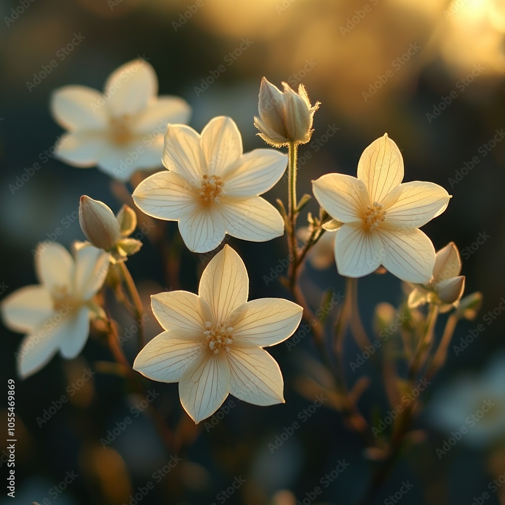 Delicate White Flowers in Golden Light