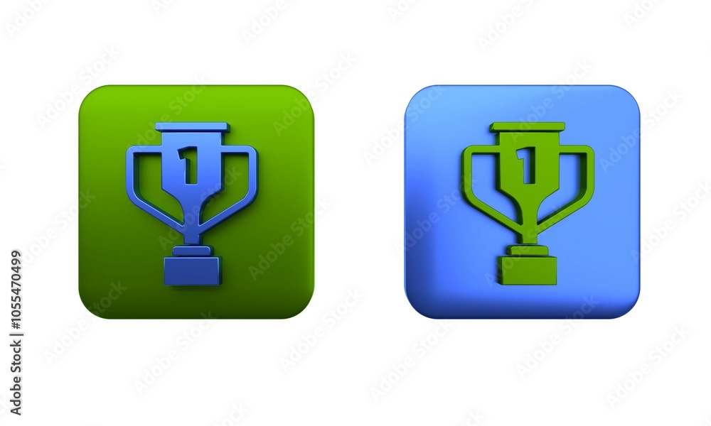 Colorful Award cup with golf icon isolated on white background. Winner trophy symbol. Championship or competition trophy. Sports achievement sign. Square button. 3D render illustration Colorful Award cup with golf icon isolated on white background. Winner trophy symbol. Championship or competition trophy. Sports achievement sign. Square button. 3D render illustration