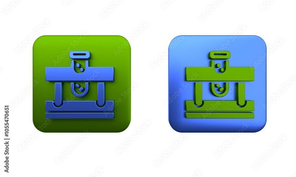 Colorful Bottle with potion icon isolated on white background. Flask with magic potion. Square button. 3D render illustration Colorful Bottle with potion icon isolated on white background. Flask with magic potion. Square button. 3D render illustration