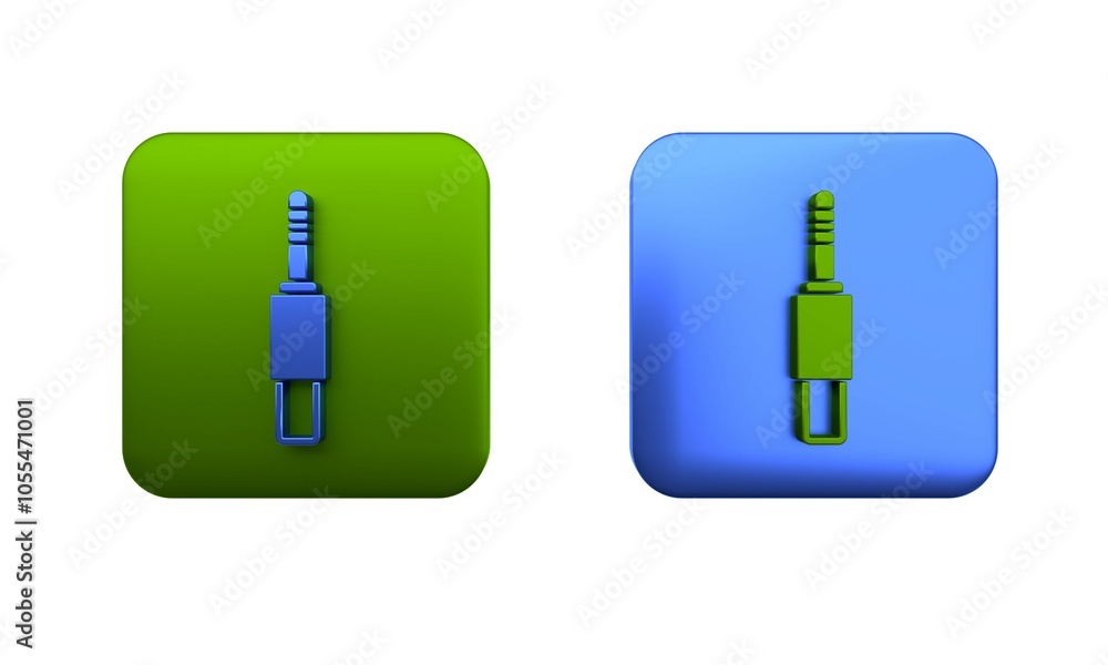 Colorful Audio jack icon isolated on white background. Audio cable for connection sound equipment. Plug wire. Musical instrument. Square button. 3D render illustration Colorful Audio jack icon isolated on white background. Audio cable for connection sound equipment. Plug wire. Musical instrument. Square button. 3D render illustration