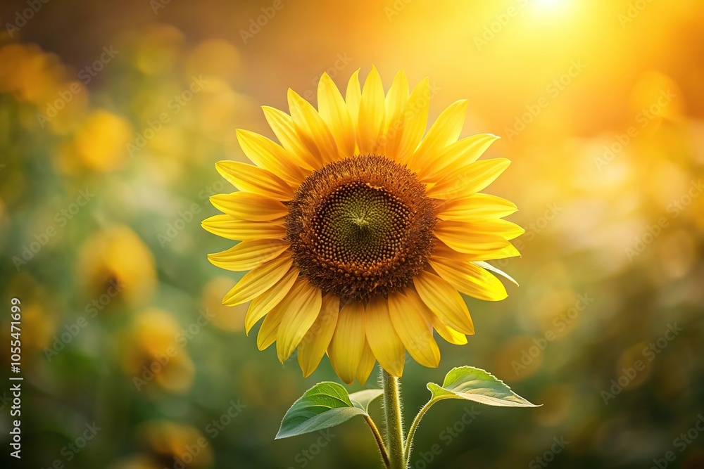 Fototapeta premium Soft focused photograph of a single sunflower, bloom, outdoor, flower field