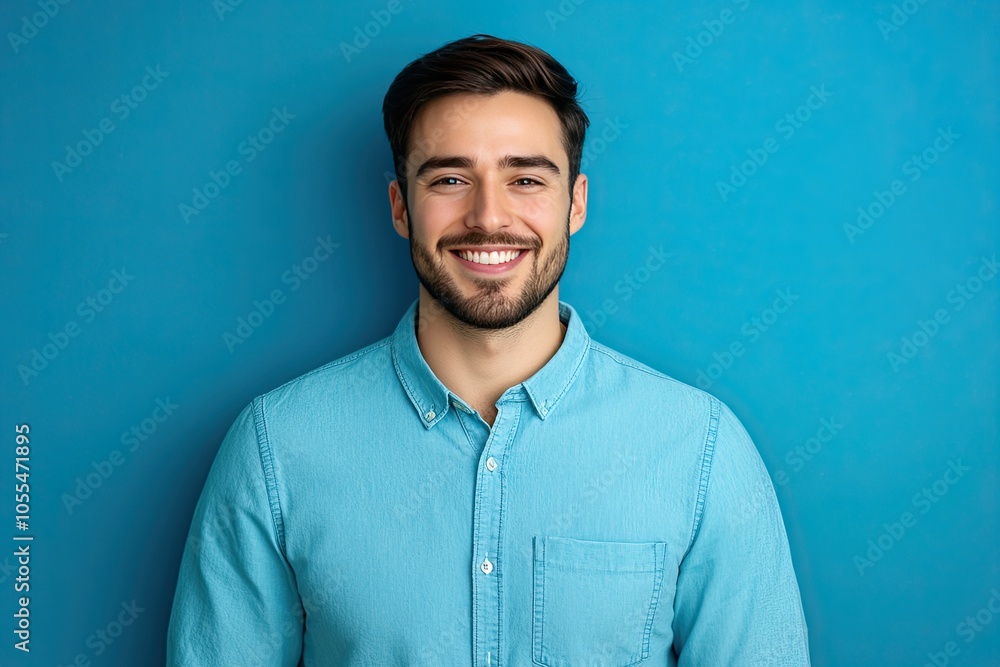 Smiling man in blue shirt. Perfect for websites, blog posts, or social media promoting business, services, or products. Smiling man in blue shirt. Perfect for websites, blog posts, or social media promoting business, services, or products.